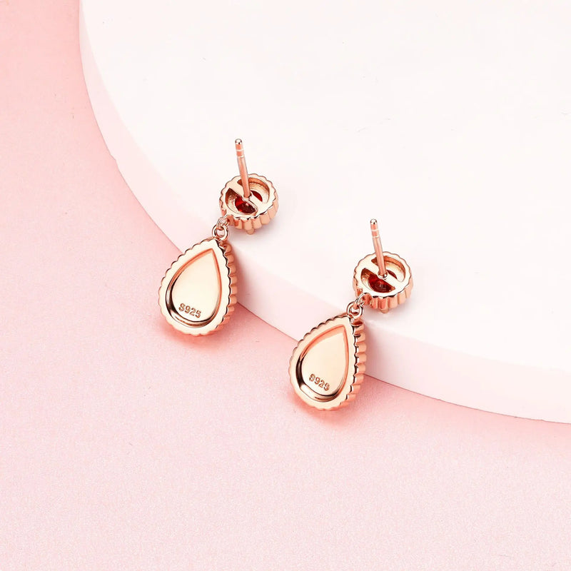 Rose Gold Vermeil Garnet Dangle Earrings for Women