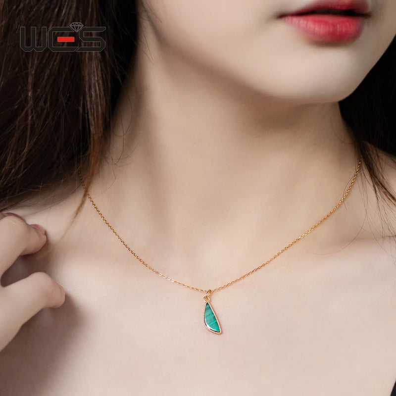 Gold Plated 925 Silver Malachite Triangle Pendant for Ladies