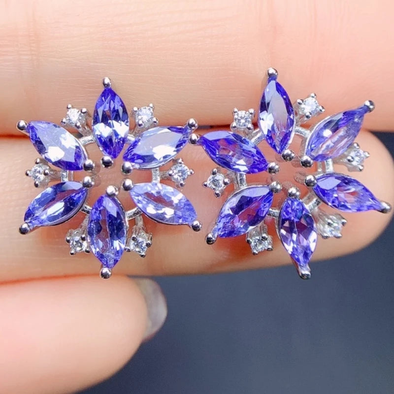 925 Sterling Silver Tanzanite Flower Design Earrings for Girl