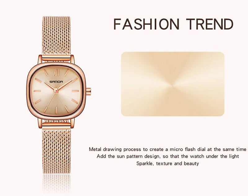 Stainless Steel Leather Mesh Quartz Watch for Women