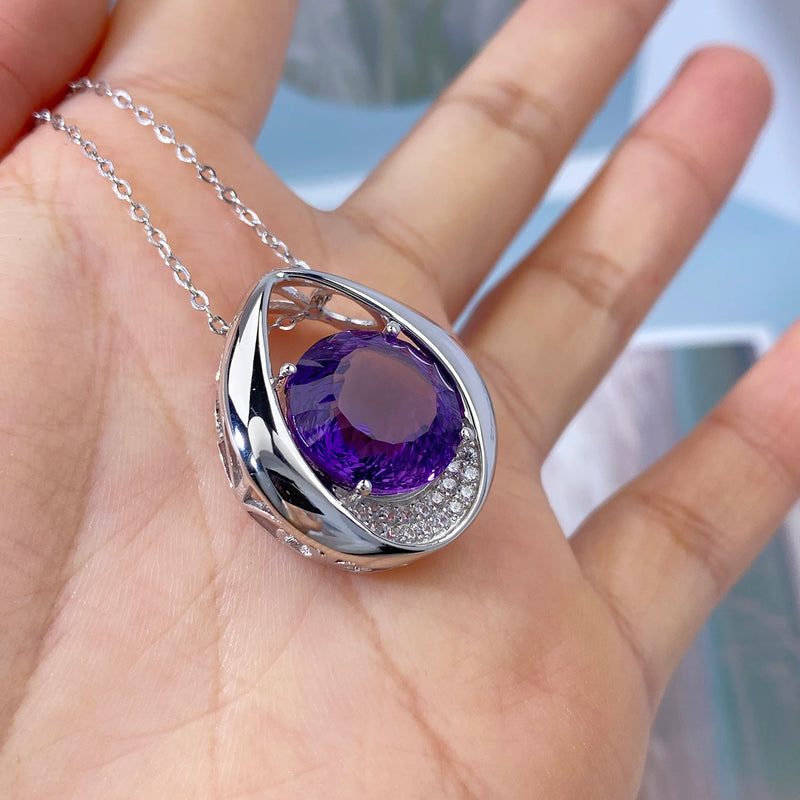 925 Sterling Silver Natural Amethyst Pendant Necklace for Women