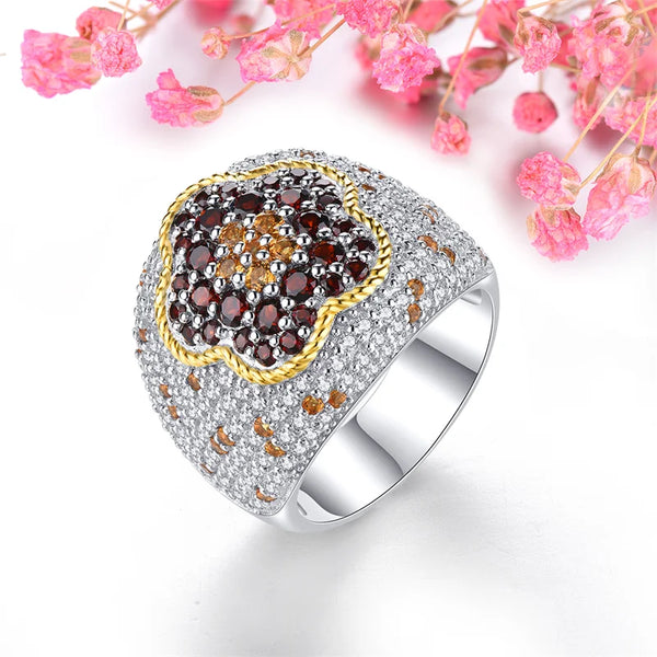 Sterling Silver Garnet Citrine Ring 3.90 ctw for Women