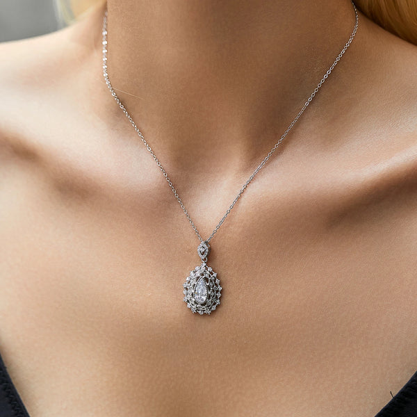 Sterling Silver Water Drop CZ Pendant Necklace for Women