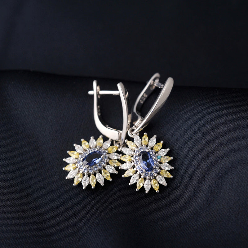 925 Sterling Silver Created Sapphire Earrings for Women