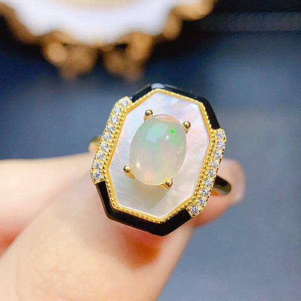 S925 Sterling Silver 6*8mm Natural Opal Ring With Certificate