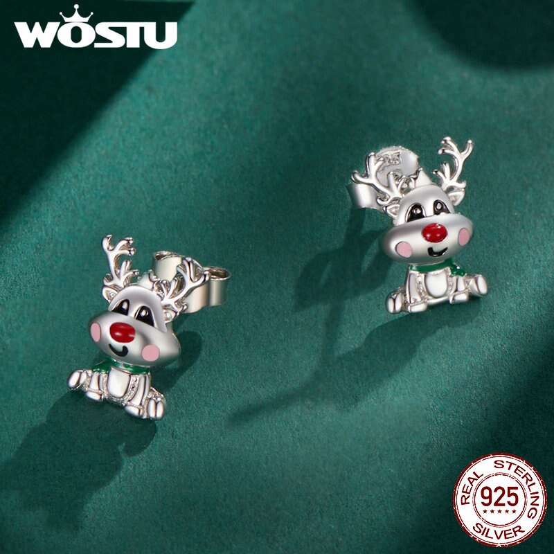 925 Sterling Silver Reindeer and Christmas Tree Drop Earrings for Women