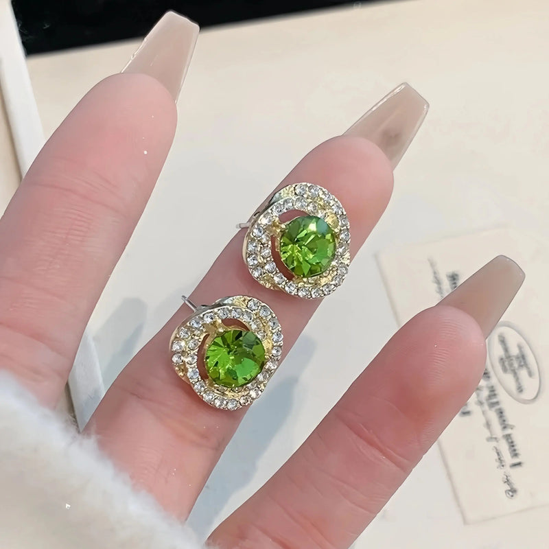 Gold Peridot Round Stud Earrings for Women