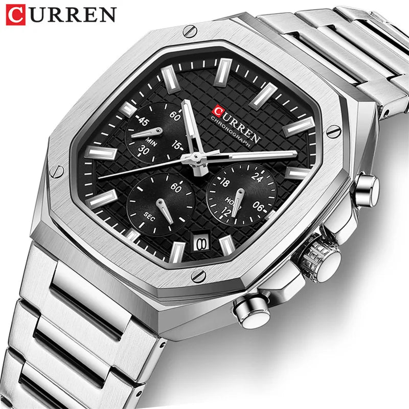 Stainless Steel Quartz Chronograph Watch for Men