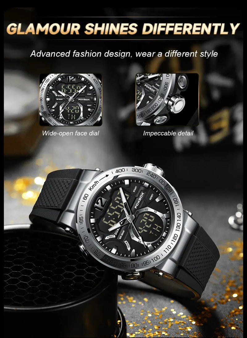 Men's Luxury Digital Analog Sport Watch with Dual Display, Original Quartz Movement, Waterproof.