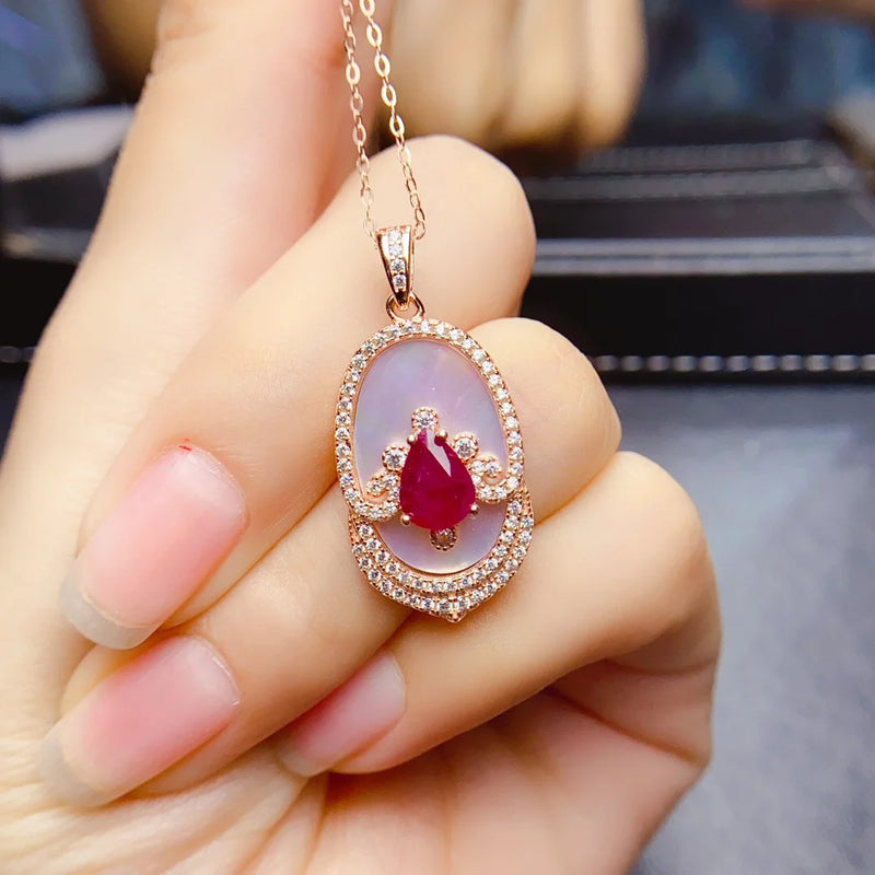 Sterling Silver Natural Ruby Pendant Necklace for Women