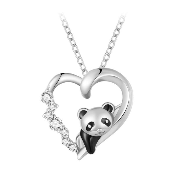 925 Sterling Silver Enamel Crystal Panda Charm Necklace for Women