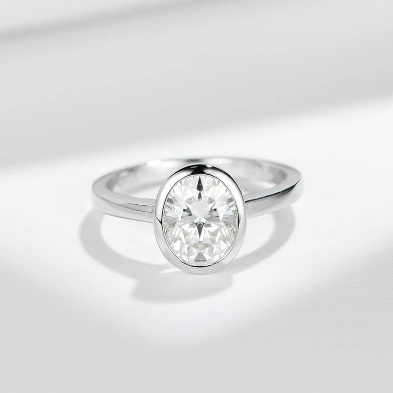 Sterling Silver Oval Cut Moissanite Engagement Rings for Her