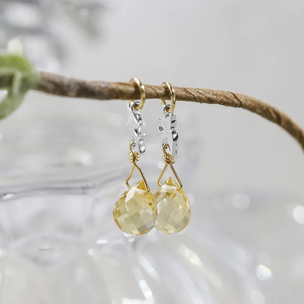 925 Sterling Silver Natrual Gemstone Citrine Bird Earring Charms For Women