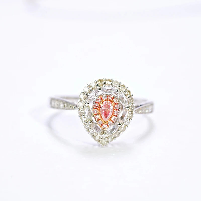 18K White Gold Ring with Natural Pink Diamond, Romantic, for Women