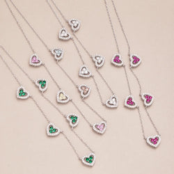 Silver Rainbow Heart Pendant Necklace with 5A Zircon for Women