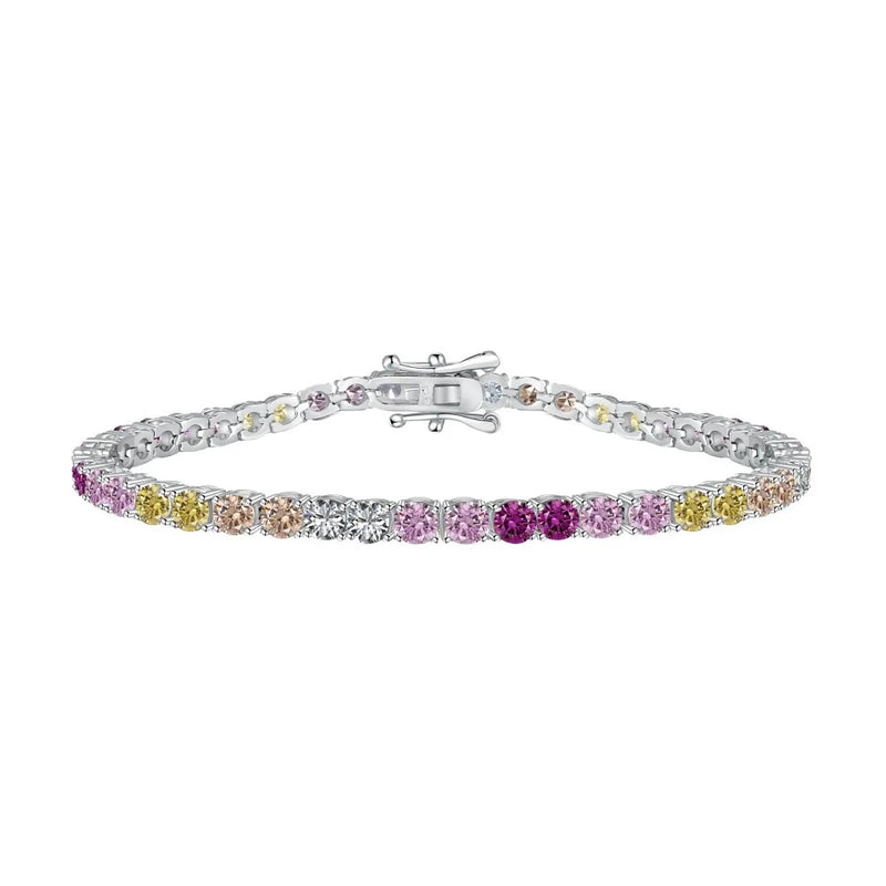 Sterling Silver Rainbow Zircon Tennis Bracelet for Women