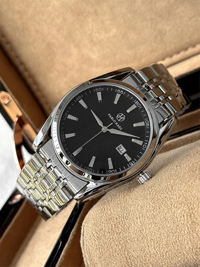 Luxury Men's Quartz Watch with Waterproof Date Feature and Stainless Steel Strap