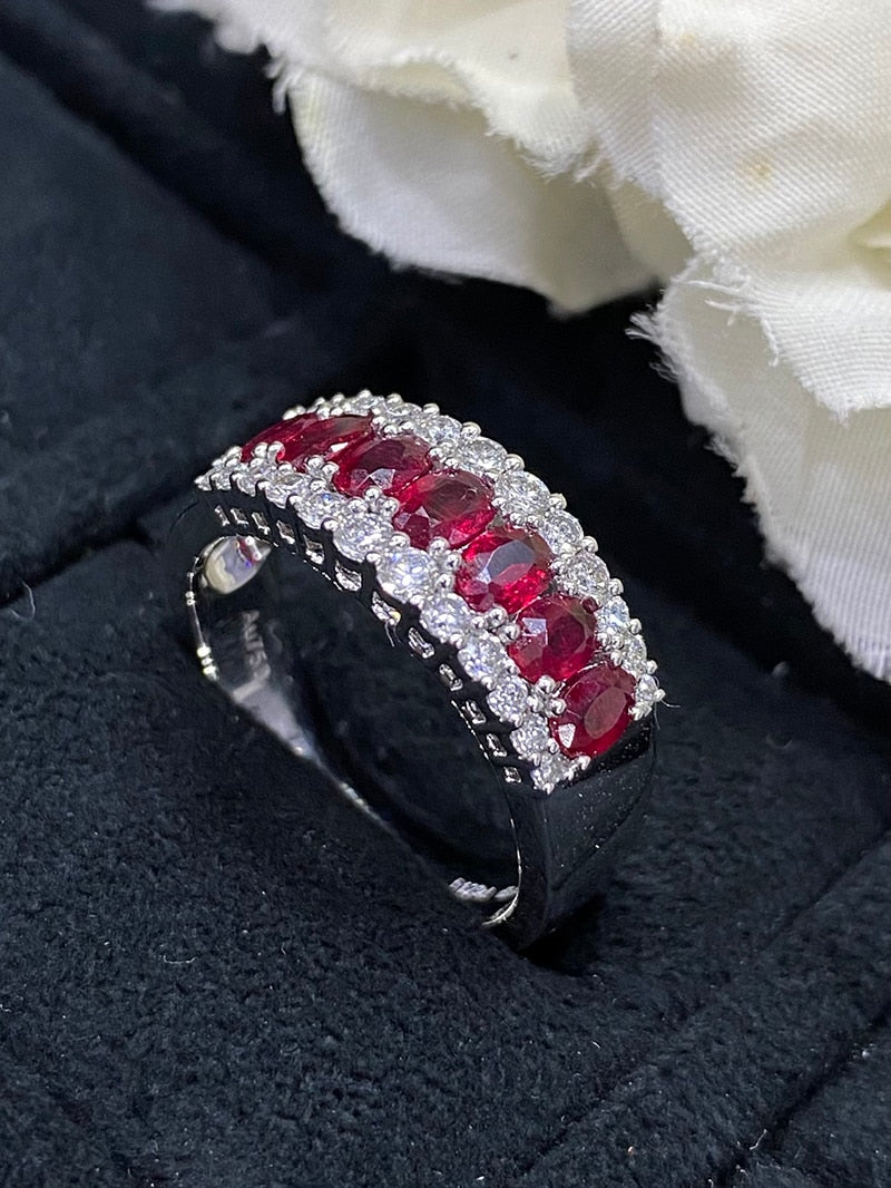 White Gold Natural Ruby Square Ring for Women