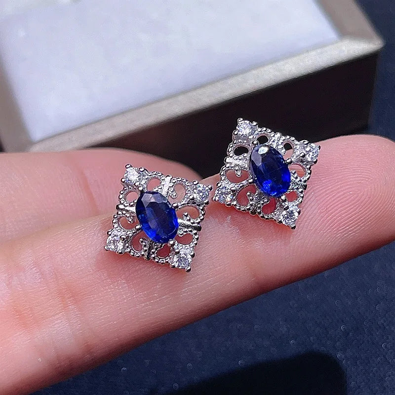 925 Sterling Silver Natural Sapphire 4mm*6mm Jewelry Set for Women