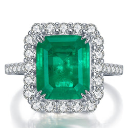 925 Sterling Silver Emerald Cut Emerald 1.00ct Engagement Ring for Her