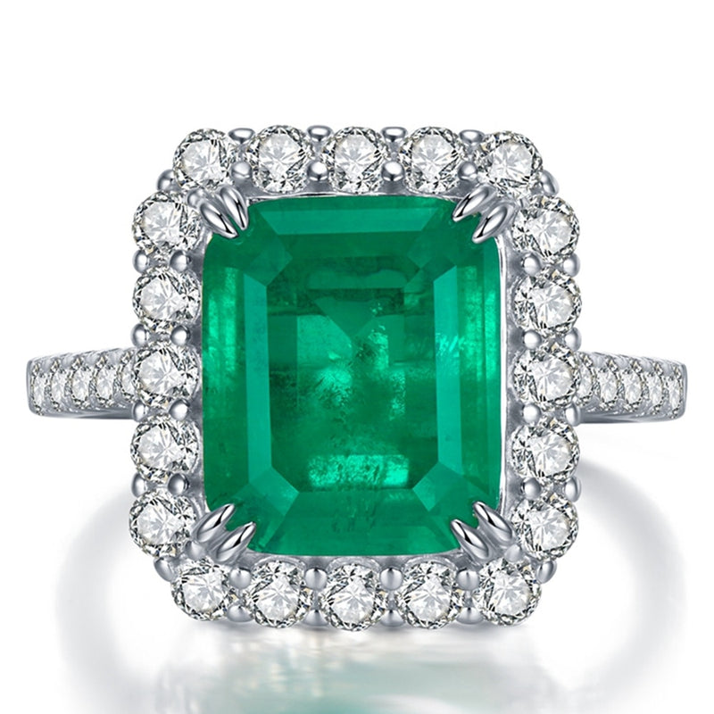 925 Sterling Silver Emerald Cut Emerald 1.00ct Engagement Ring for Her