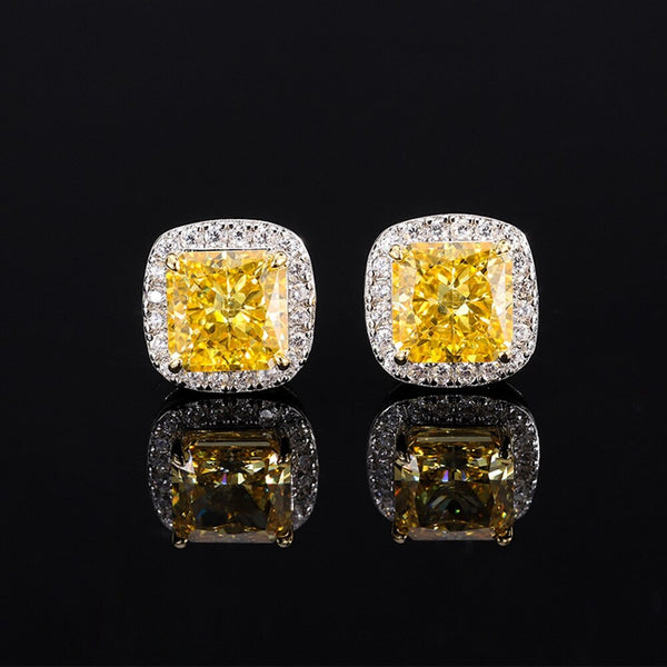 Wong Rain 925 Sterling Silver Crushed Ice Cut Emerald Citrine High Carbon Diamond Gemstone Studs Earrings Fine Jewelry Wholesale