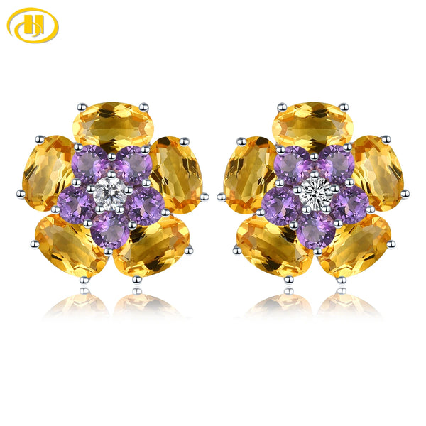 Sterling Silver Citrine Amethyst 5.5 ctw Stud Earrings for Women