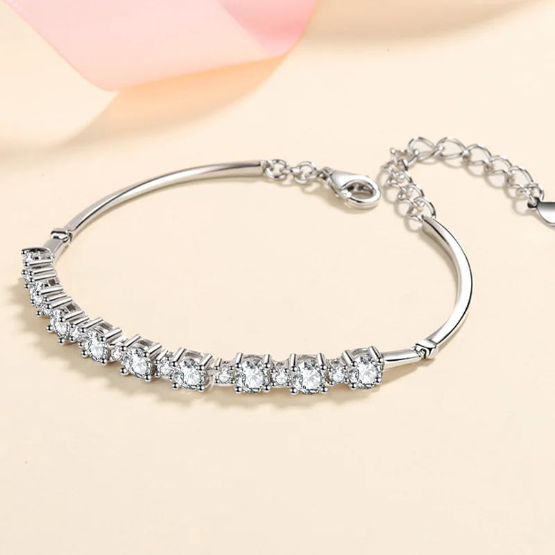 Sterling Silver 3mm Moissanite Adjustable Bangle for Women