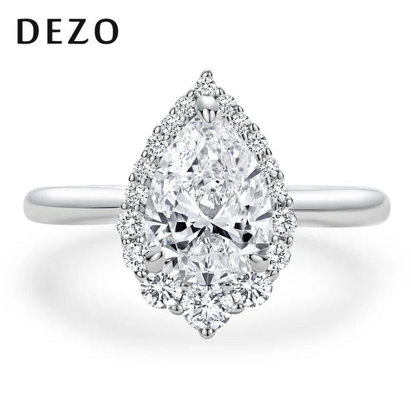 925 Sterling Silver 2 Carat Pear Shaped Moissanite Engagement Ring for Women