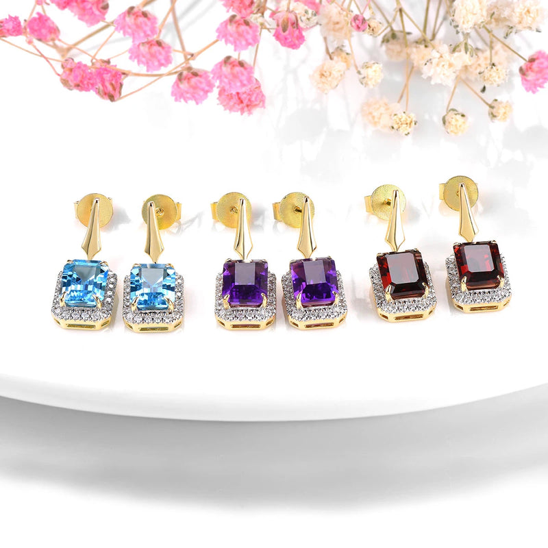 14K Yellow Gold Amethyst Stud Earrings for Her