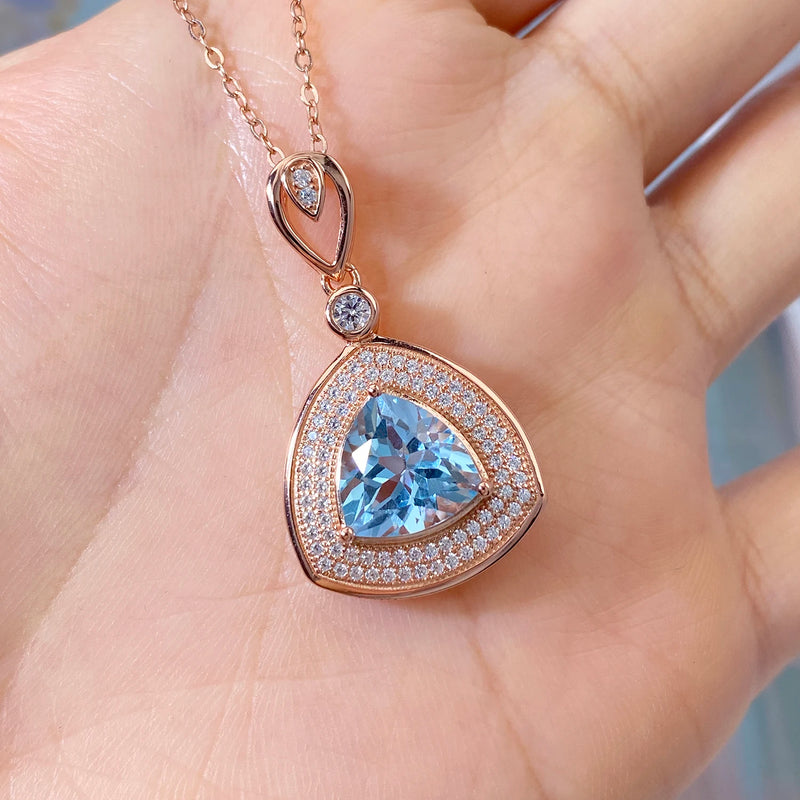 Rose Gold Plated Sterling Silver Triangle Topaz Pendant Necklace for Women