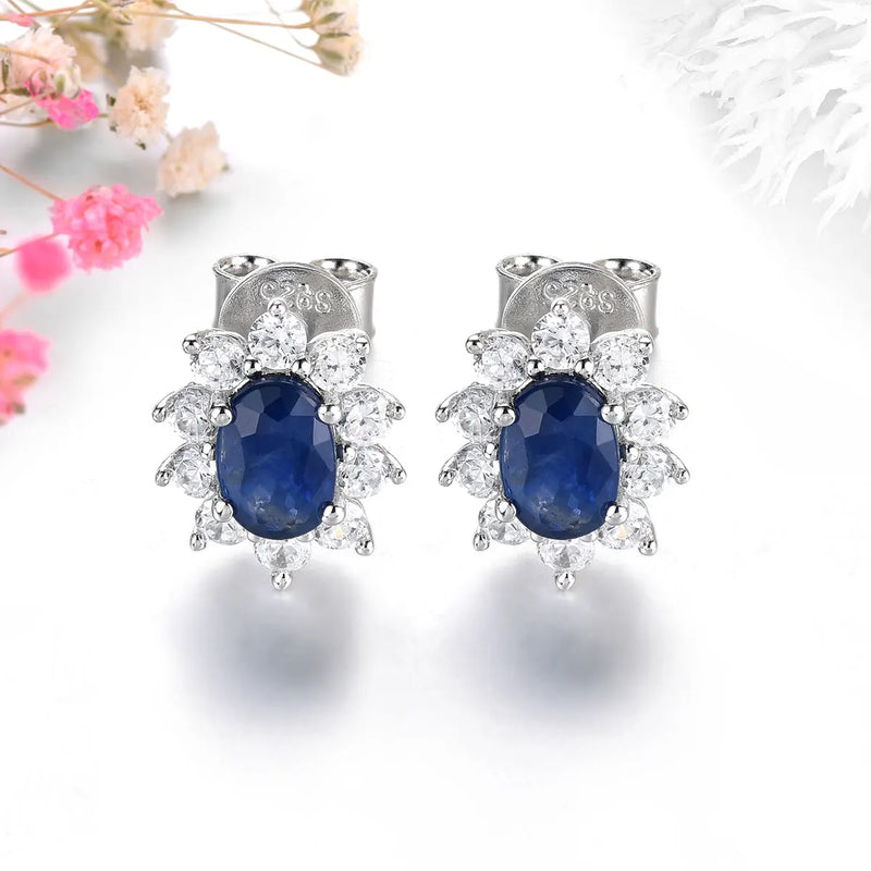 Sterling Silver 1.20 ctw Blue Sapphire Stud Earrings for Women