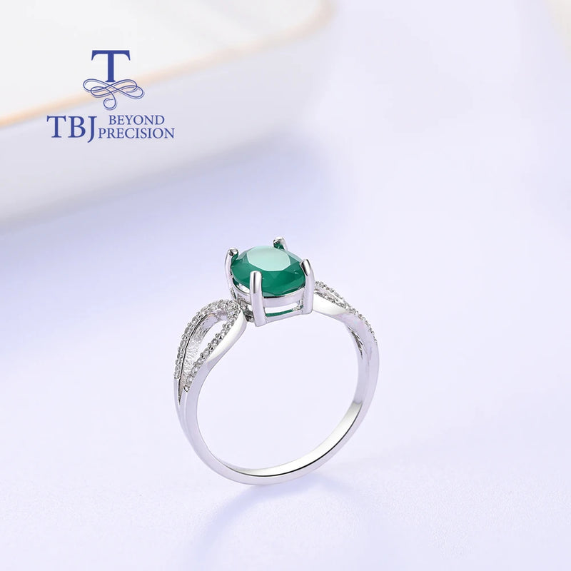 925 Sterling Silver Green Agate Ring for Ladies