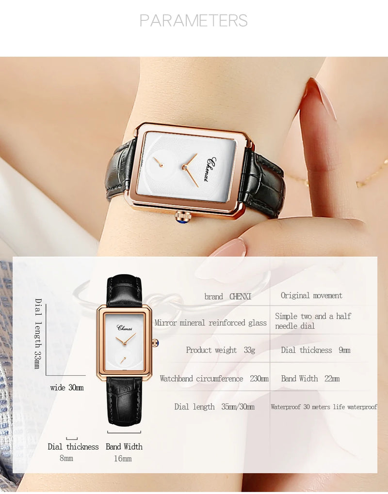 Stainless Steel Leather Luxury Quartz Watch for Women.