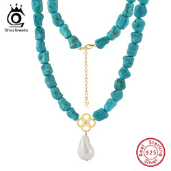 S925 Silver Turquoise Baroque Shell Pendant Necklace for Women