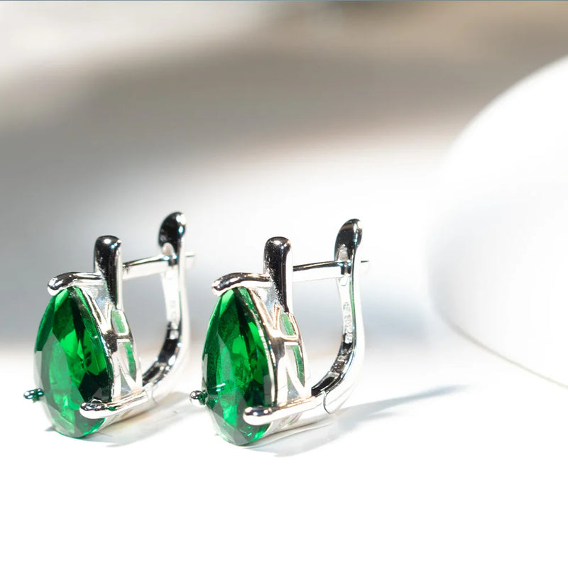 Sterling Silver Emerald Drop Earrings