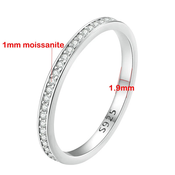 Sterling Silver 1mm Full Moissanite Stacking Band for Women