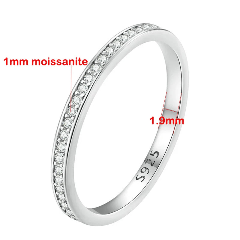 Sterling Silver 1mm Full Moissanite Stacking Band for Women