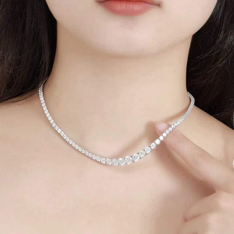 925 Sterling Silver VVS1 3EX D Color Moissanite Real Tennis Chain Necklace for Women