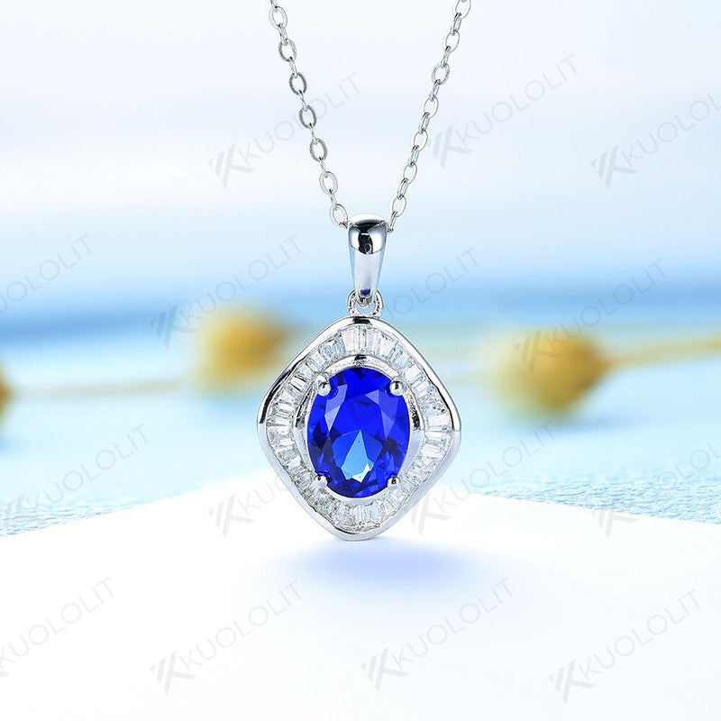 925 Sterling Silver Sapphire Oval Gemstone Jewelry Set for Women