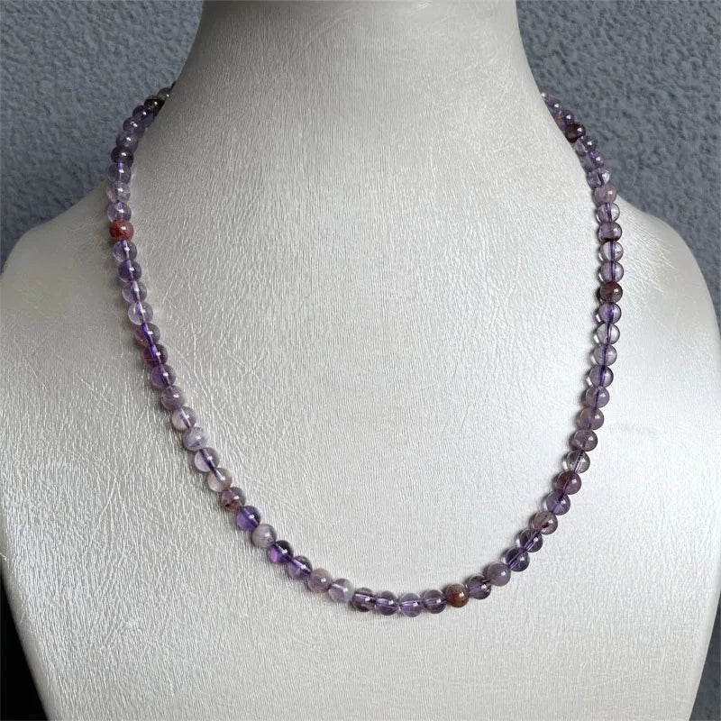 Sterling Silver Purple Ghost Quartz Ball Bead Necklace for Women