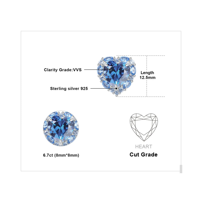 925 Sterling Silver Created Blue Spinel Heart Bow Stud Earrings for Woman