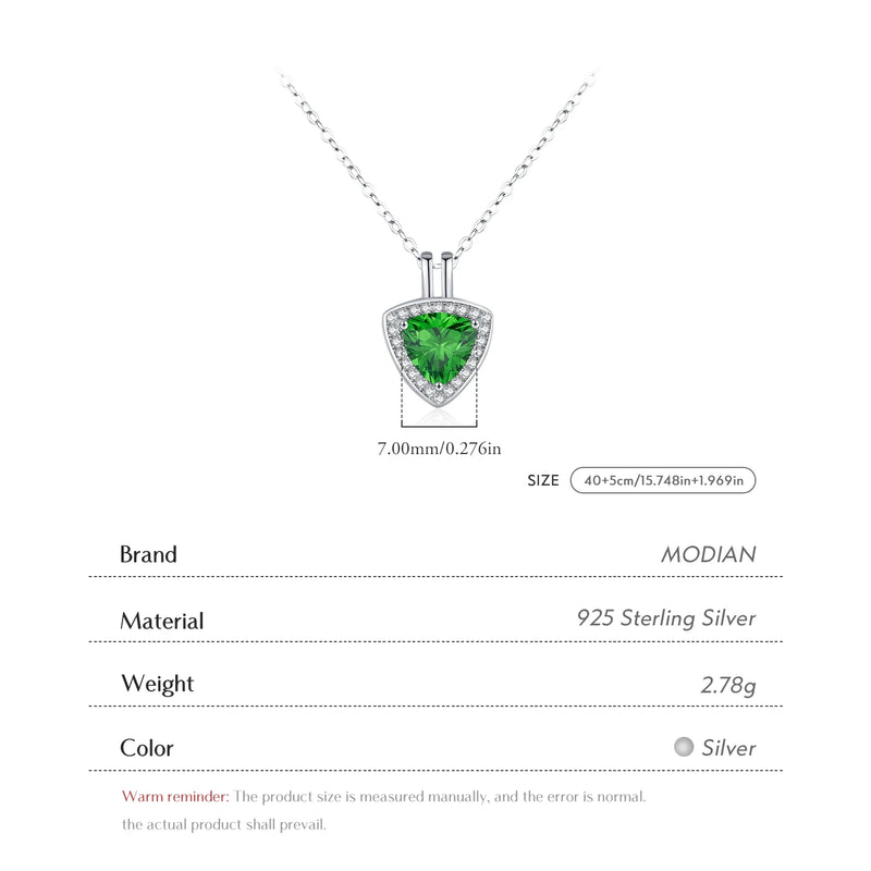 925 Sterling Silver Triangle Green CZ Pendant Necklace for Women