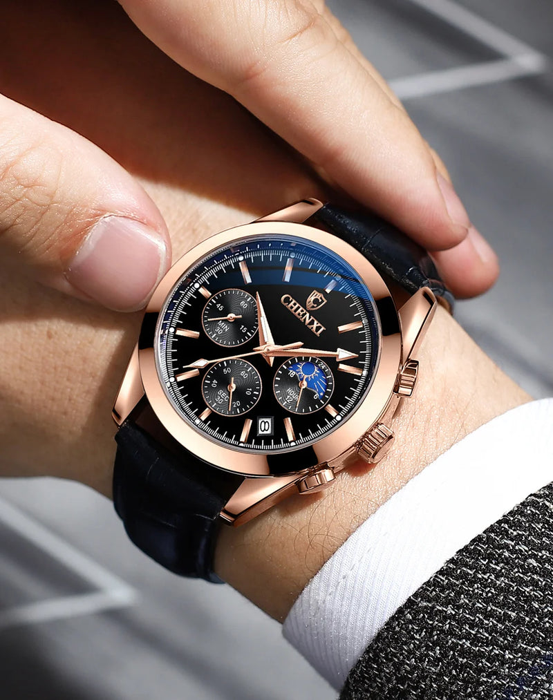 Stainless Steel Chronograph Wristwatch for Men