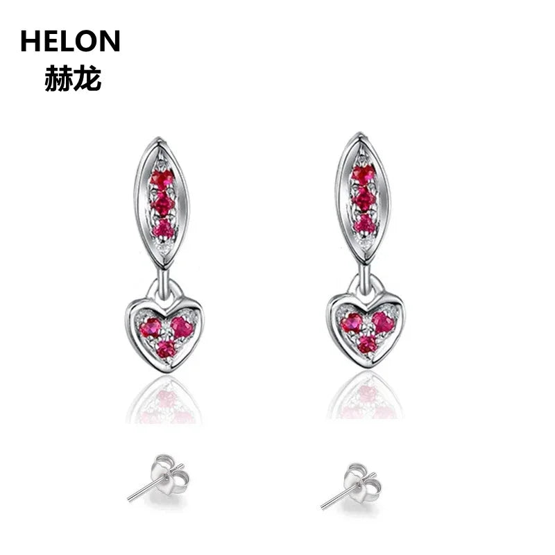 14k White Gold Natural Ruby Stud Earrings for Women