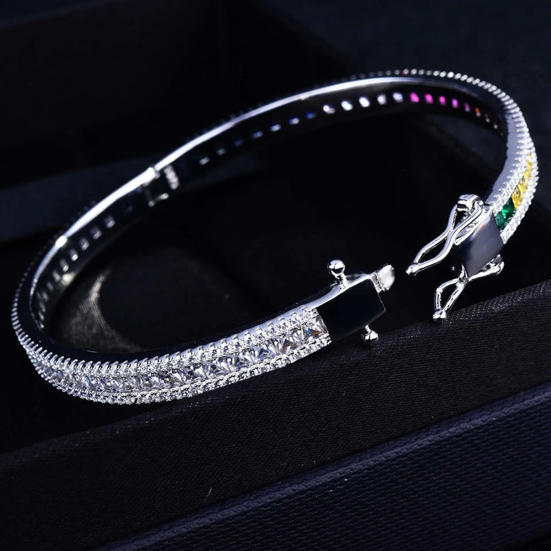 Platinum Plating Rainbow Zircon Square Bangle for Women