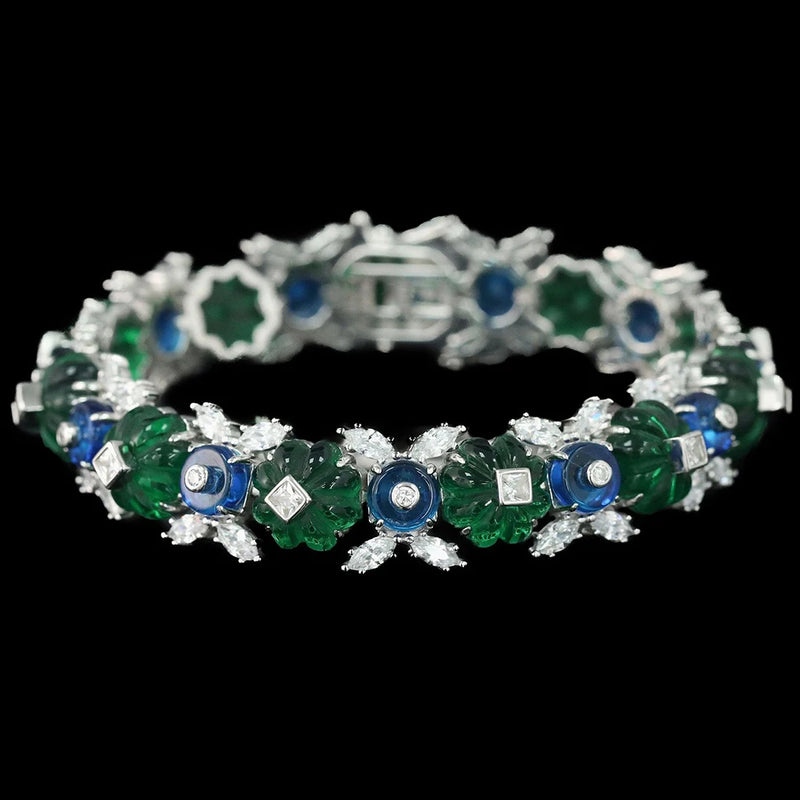 Sterling Silver Lab Sapphire High Carbon Diamonds Gemstone Bracelet