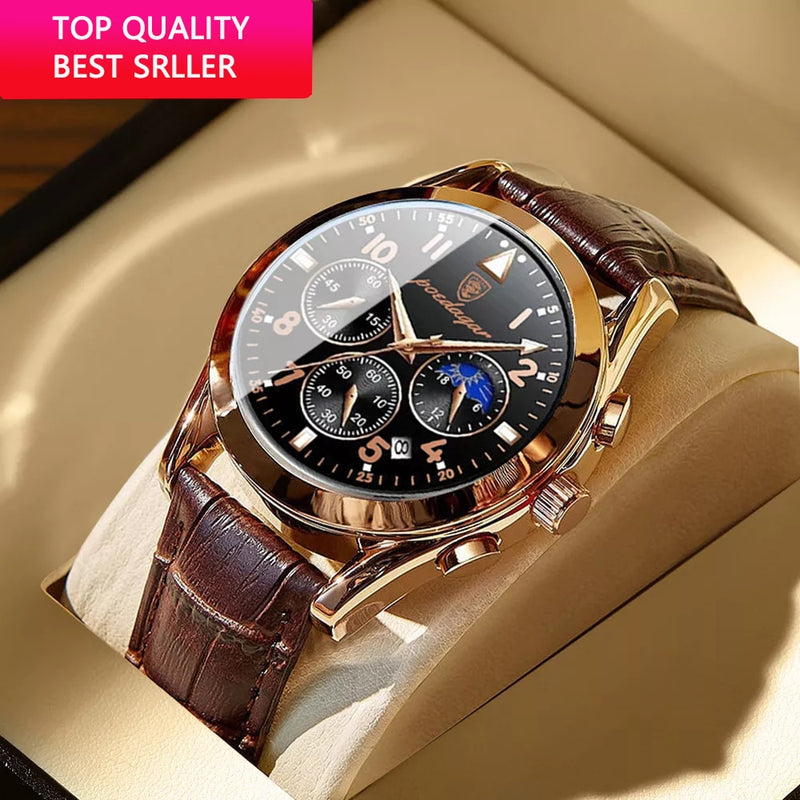 Stainless Steel Quartz Chronograph Watch with Luminous Hands for Men