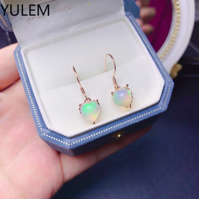 Sterling Silver 925 Natural Opal Heart Shape Earrings for Women