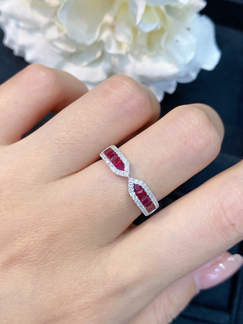 18K White Gold Natural Ruby Ring for Women